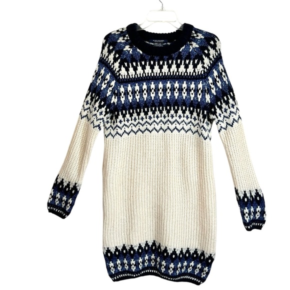 Scotch & Soda Dresses & Skirts - Scotch & Soda Fair Isle Wool Blend Sweater Dress L Cream Blue Preppy Nordic